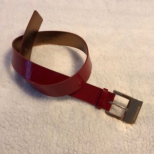 Michael Kors Red Patton Leather Belt w Gold Buckle